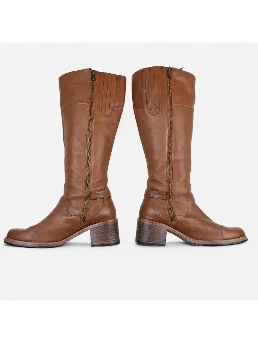 Clarks Cognac Leather Buckle Riding Boots in Brown